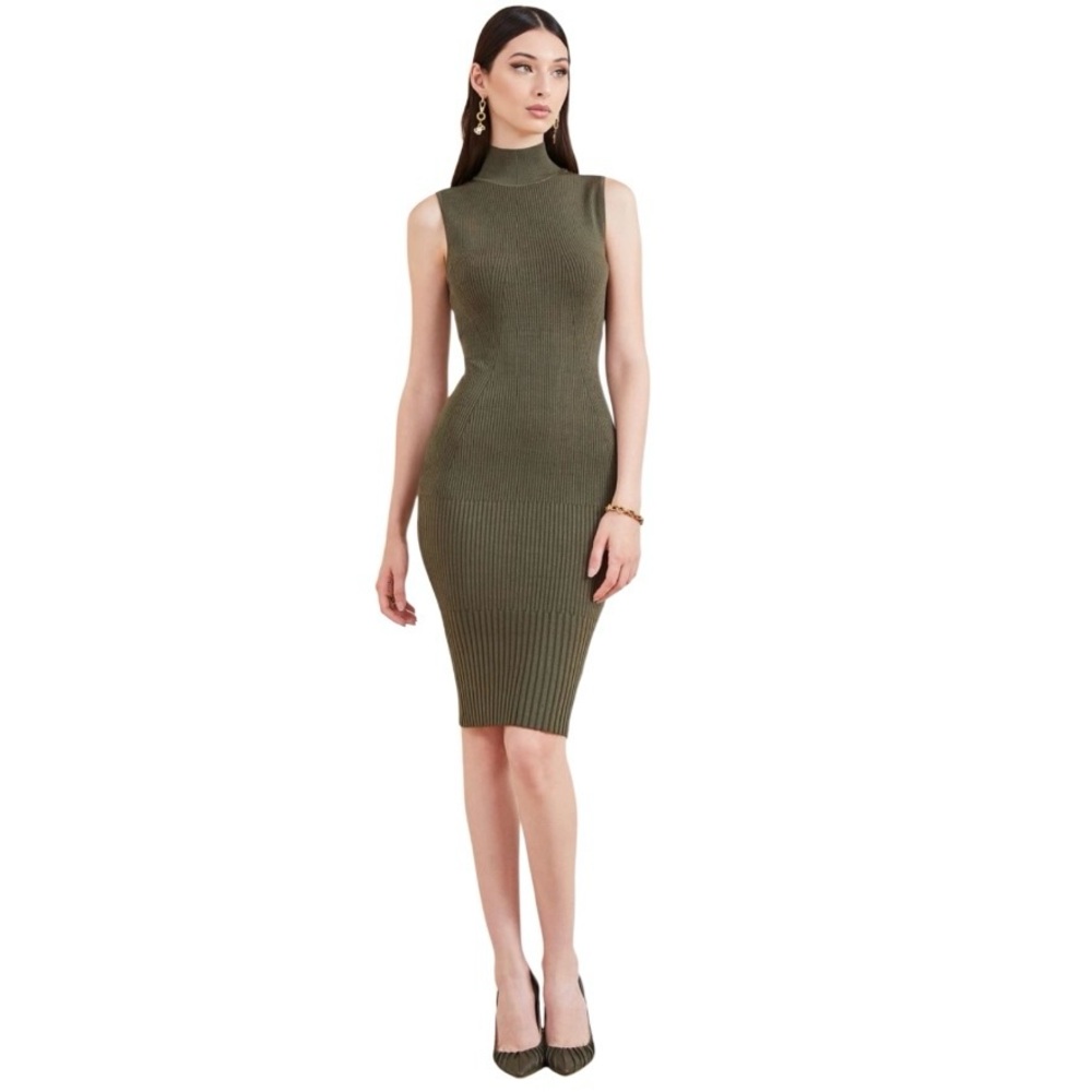 Guess Marciano‎ Turtle Neck
Knit Sweater Midi Dress Sleeveless Olive Green Sz M